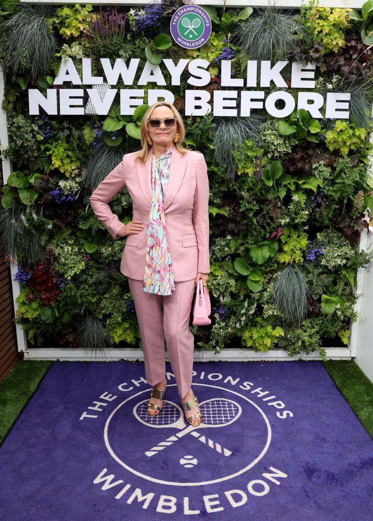 kim catrall in pink suit at wimbledon