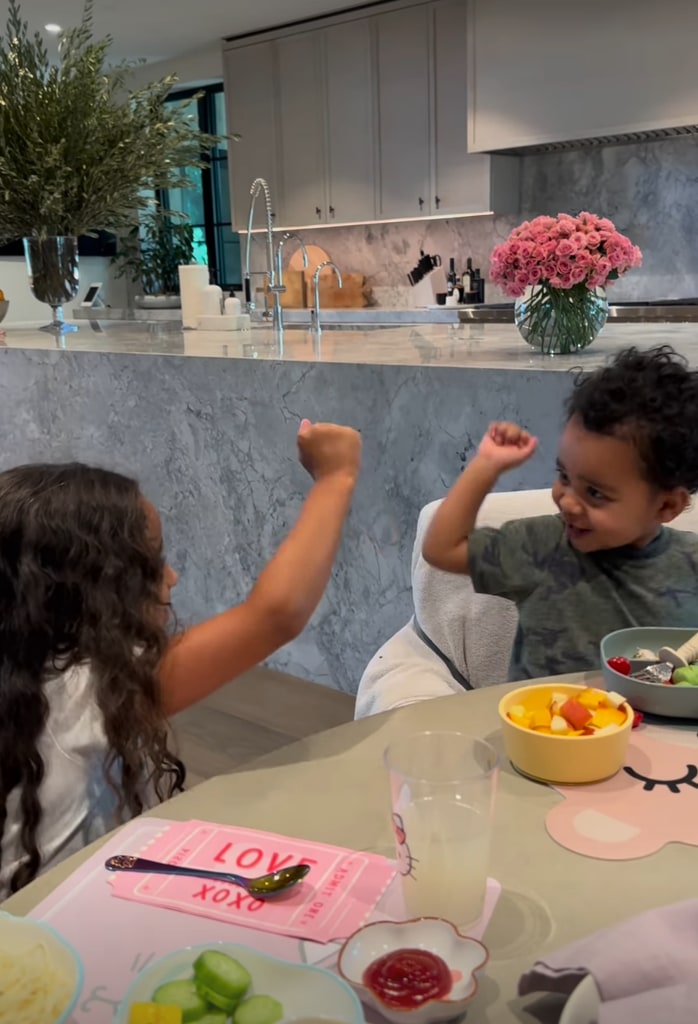 Clip from an Instagram Story shared by Khloé Kardashian of her son Tatum playing with Rob Kardashian's daughter Dream