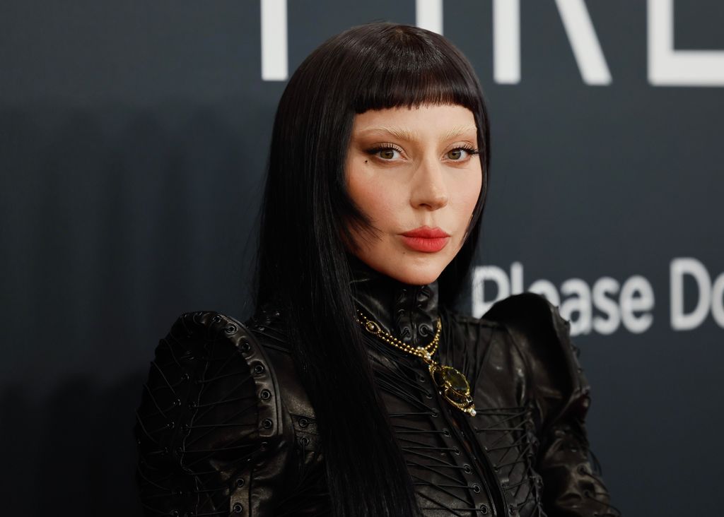 lady gaga with black hair at grammys 2025