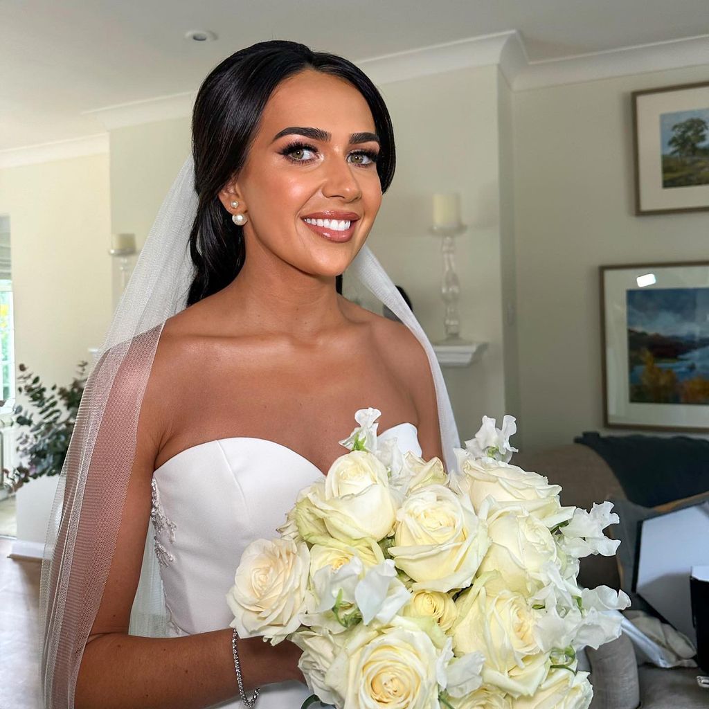 smiling bride with dark hair 