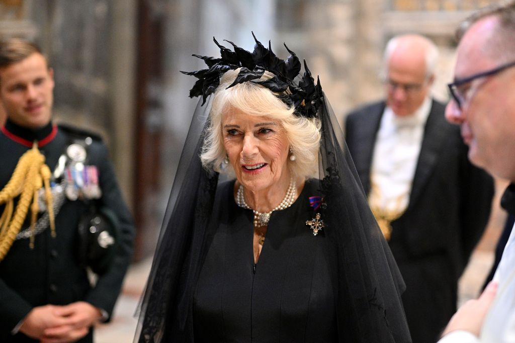 The Queen wore an all-black ensemble to meet Pope Leo XIV