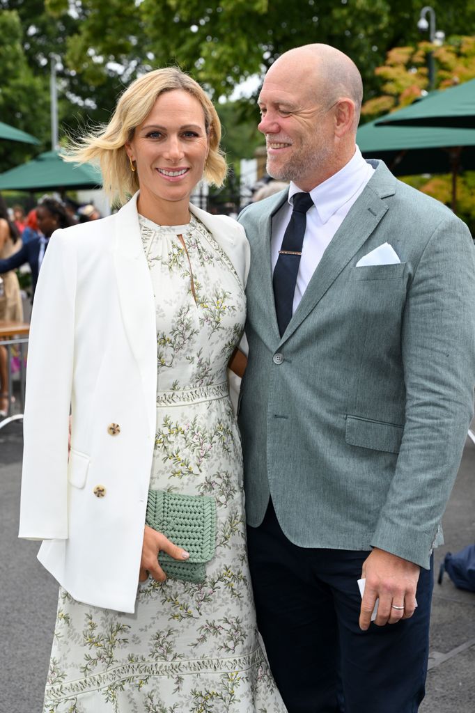 Zara Tindall and Mike Tindall attend day ten of the Wimbledon Tennis Championships at the All England Lawn Tennis and Croquet Club on July 10, 2024 in London, England. 