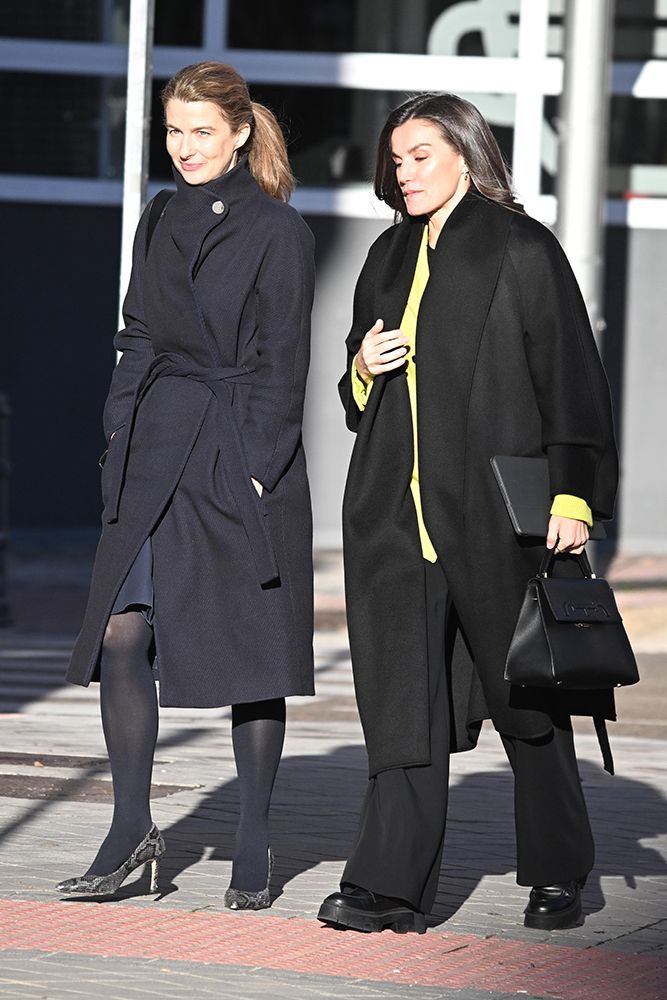 Queen Letizia pictured outside the AECC headquarters in Madrid