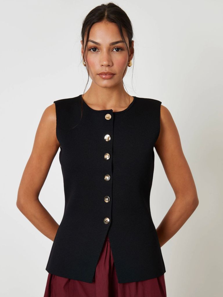 Threadbare Black Ribbed Knitted Waistcoat