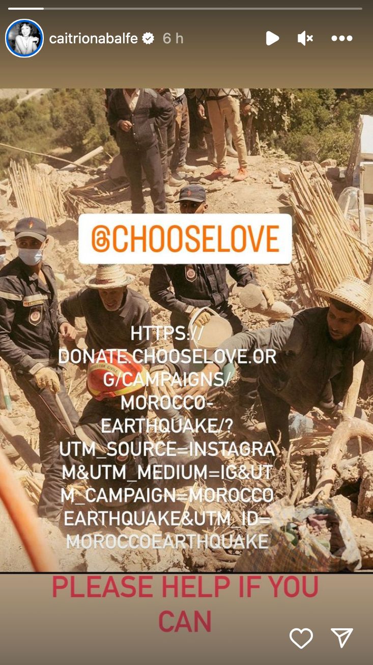 Caitríona Balfe Instagram story in support of Choose Love