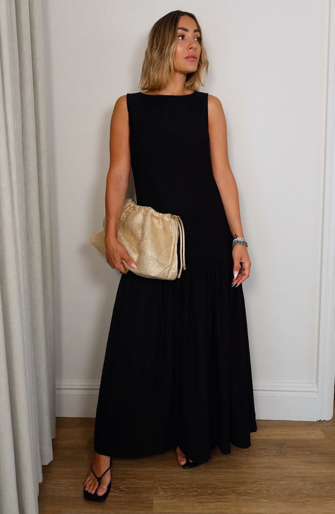 Frankie looked effortlessly stylish in the black midi dress