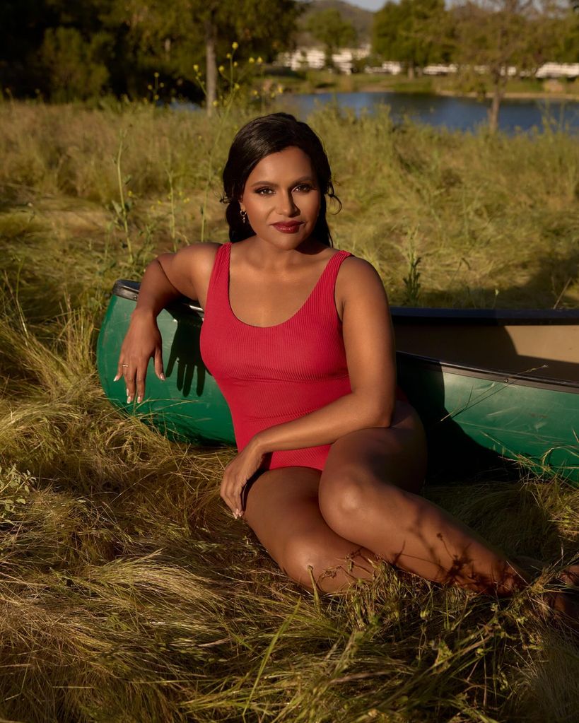 mindy kaling red swimsuit andie swim second collaboration 
