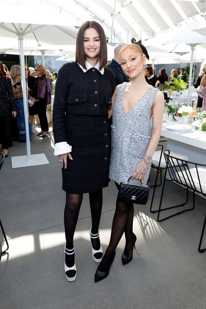 elena Gomez, wearing CHANEL, and Ariana Grande, wearing CHANEL, attend the Academy Women's Luncheon presented by CHANEL at the Academy Museum Of Motion Pictures on December 10, 2024 in Los Angeles, California. (