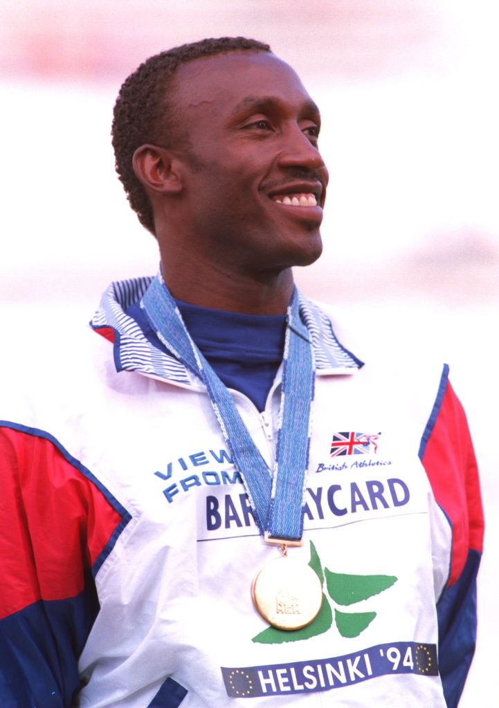 Linford Christie after winning a gold medal at the European Athletics Championships