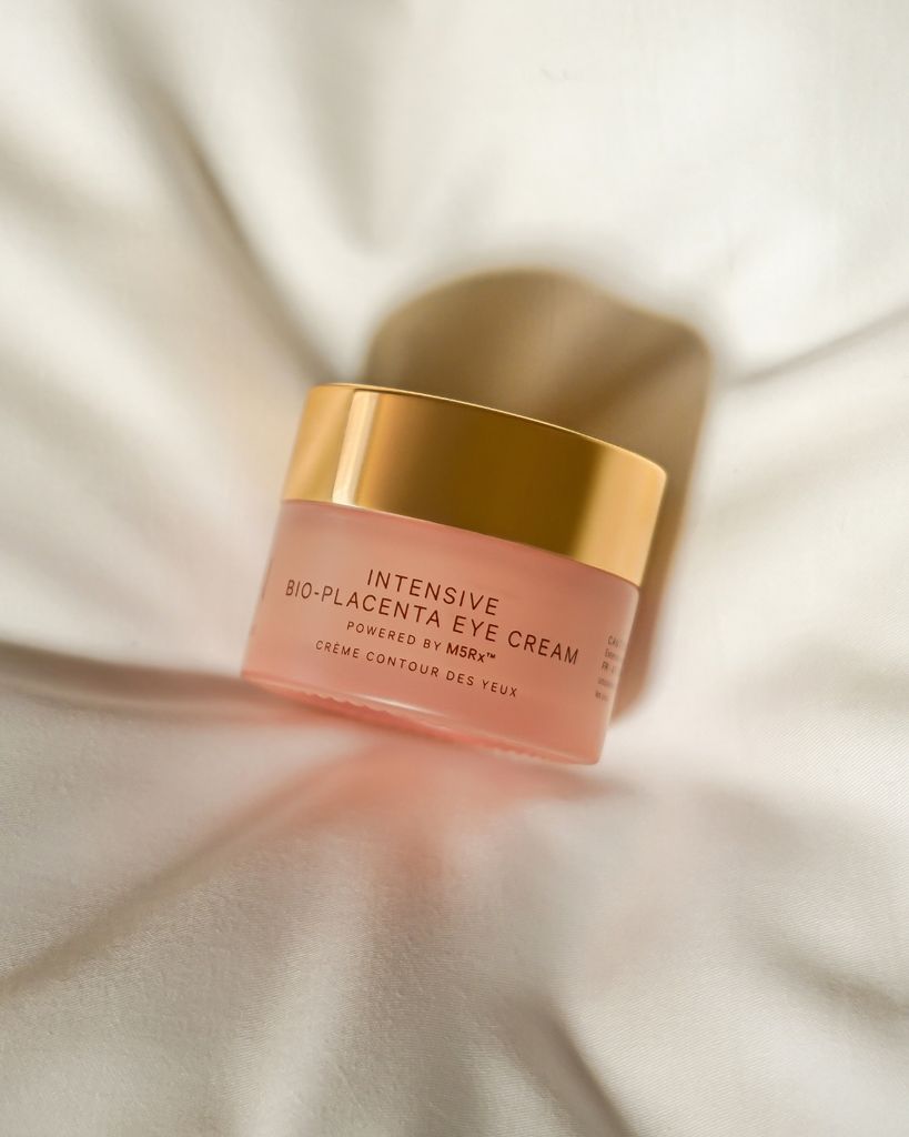 The MZ Skin Intensive Bio-placenta Eye Cream product shot on white silk background