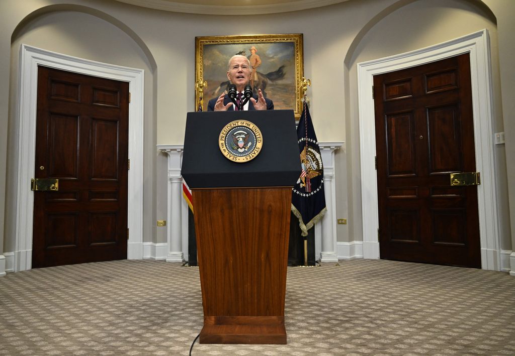 US President Joe Biden speaks about the US Supreme Court's decision on affirmative action, in the Roosevelt Room of the White House in Washington, DC, on June 29, 2023