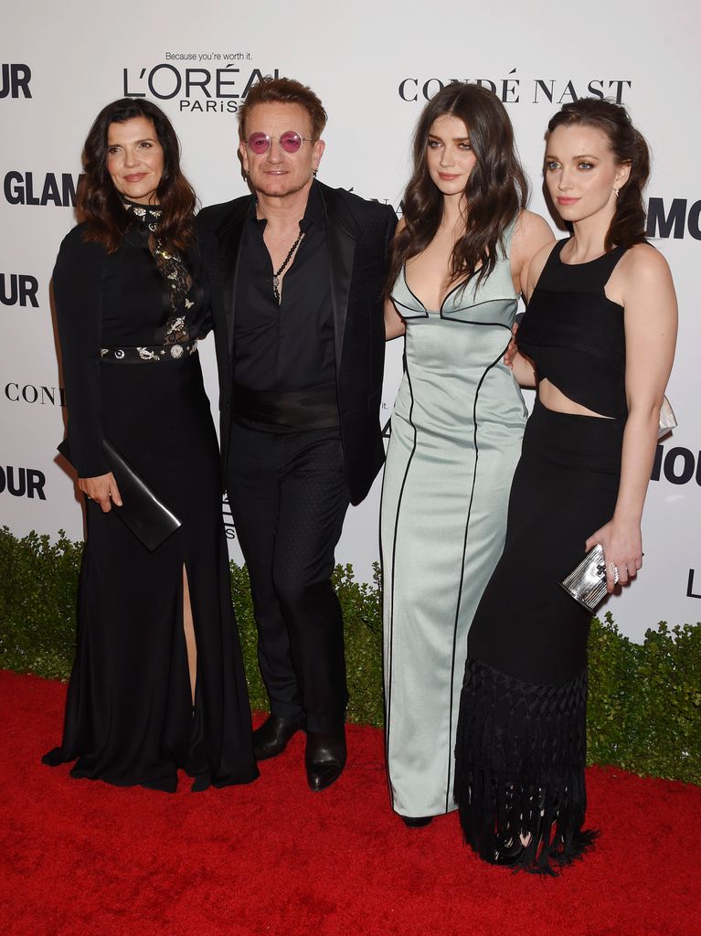 Alison Hewson, Bono, actress Eve Hewson, and Jordan Hewson arrive at the Glamour Women Of The Year 2016