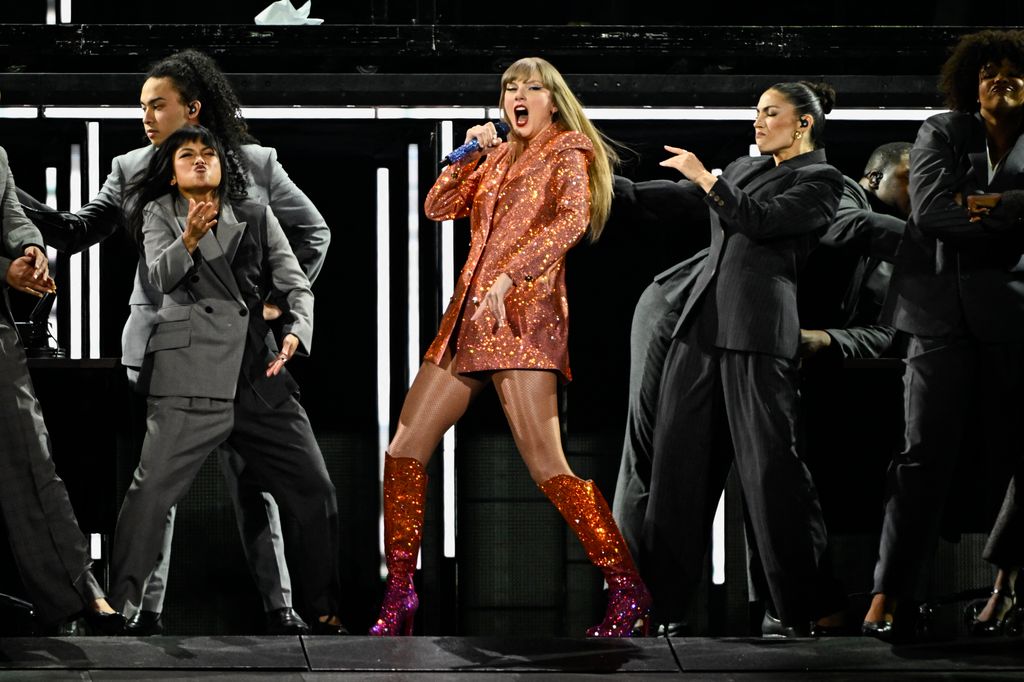 Taylor Swift performs 'The Man' on stage at the Paris La Defense Arena 