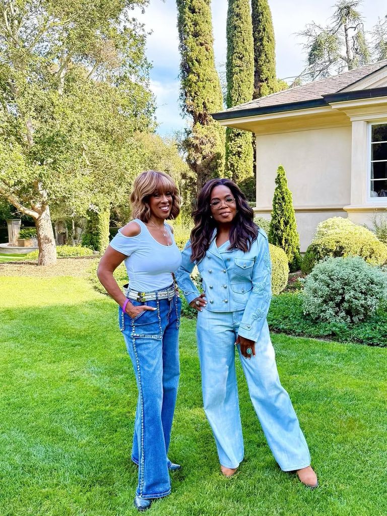 Gayle King and Oprah Winfrey pose for photos in their backyard before heading to Beyoncé's "Cowboy Carter" show, shared on Instagram