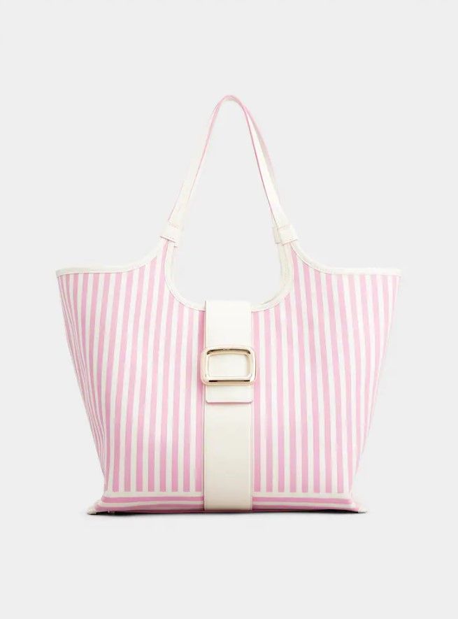 Viv' Choc Summer Stripes Medium Shopping Bag in Fabric - Roger Vivier 