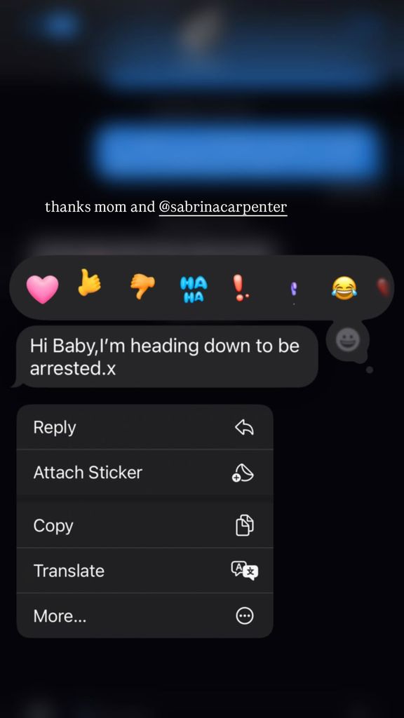 Sunday Rose Kidman Urban shares a screenshot of a text exchange with her mom Nicole Kidman on Instagram Stories