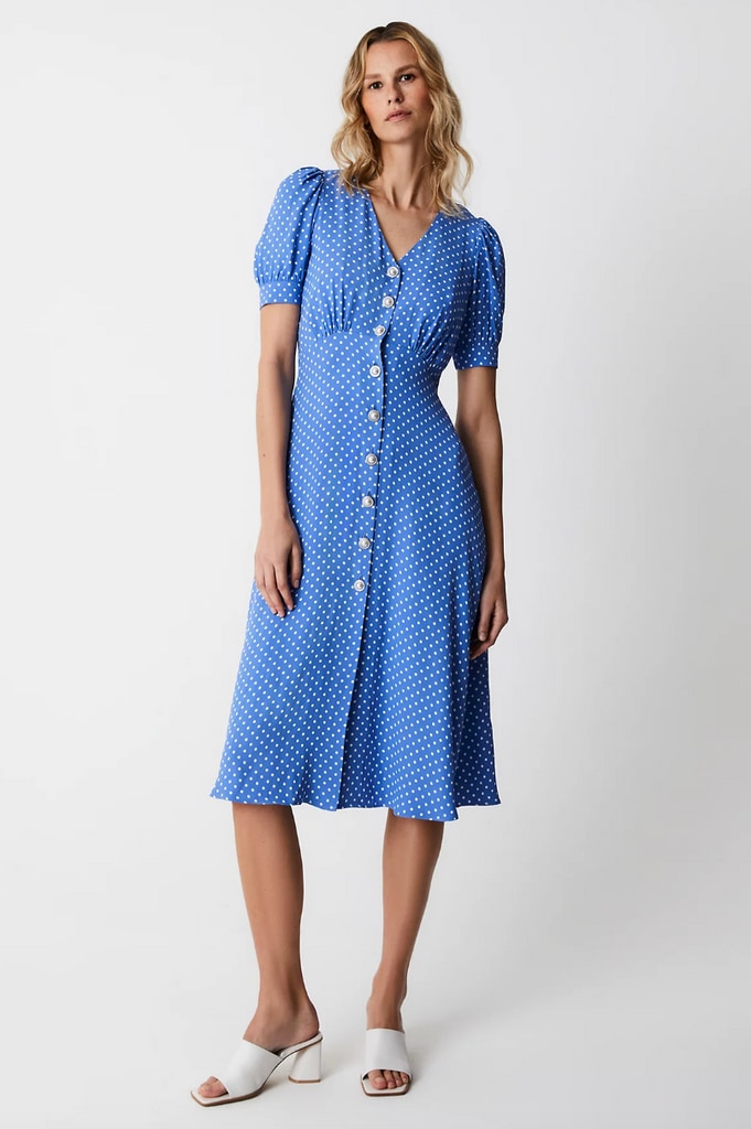M&S blue polka dot dress