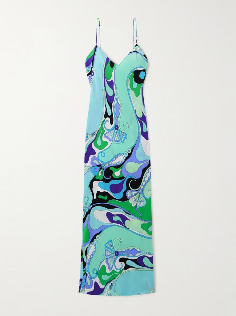 Printed silk crepe de chine maxi dress