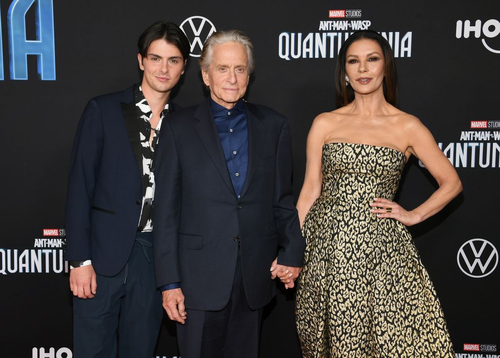 Dylan Michael Douglas, Michael Douglas, and Catherine Zeta-Jones attend Marvel Studios' âAnt-Man And The Wasp: Quantumania" at Regency Village Theatre on February 06, 2023 in Los Angeles, California.