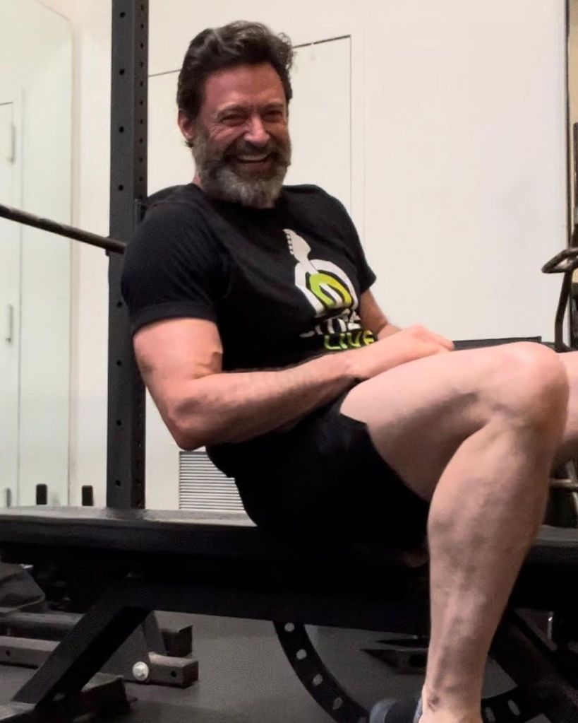 Hugh Jackman working hard in the gym