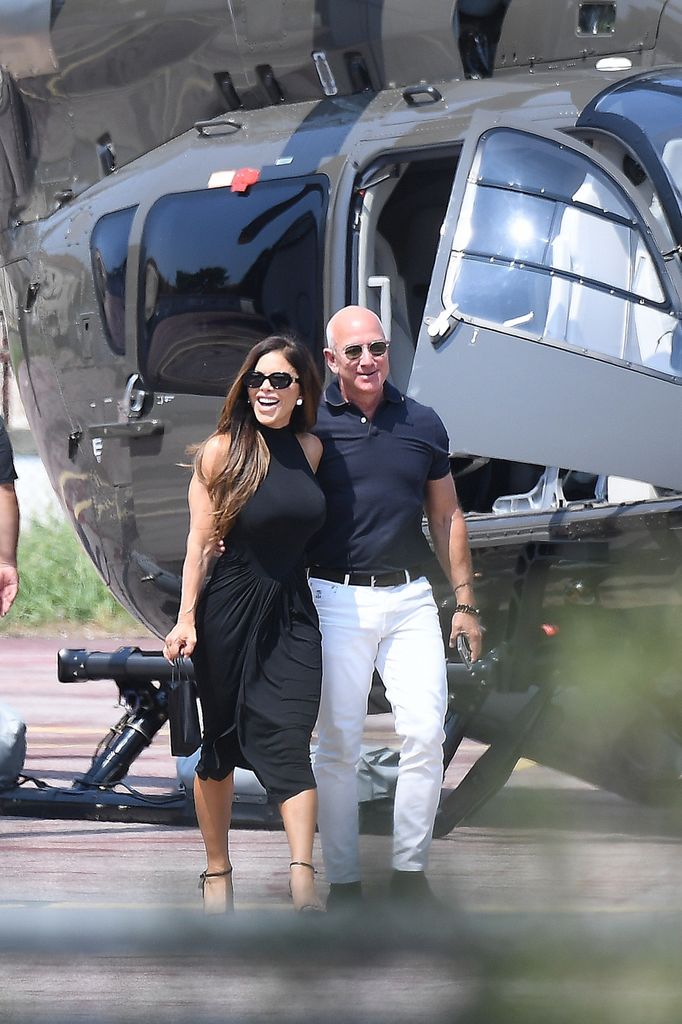 Billionaire Amazon founder Jeff Bezos and Lauren Sanchez are all smiles as they arrive in Venice ahead their much anticipated wedding