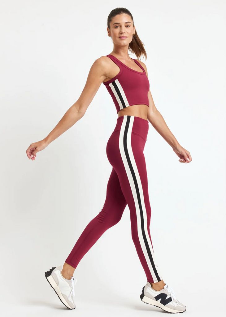 Victoria Secret PINK Workout Set Leggings & Sports Bra Burgundy Colorful  Stripe 