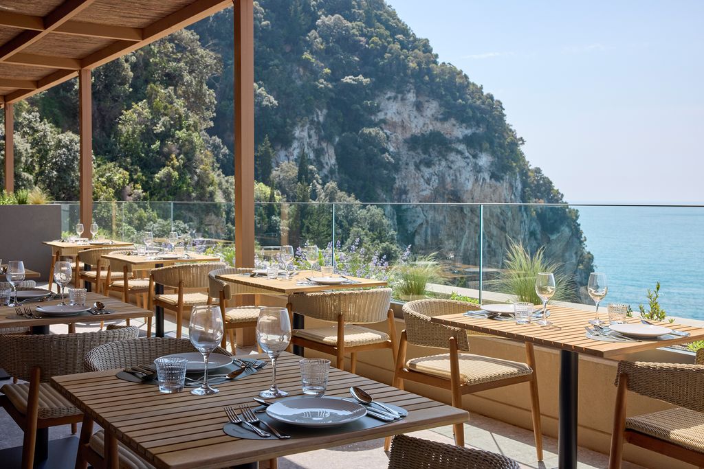 restaurant overlooking sea in corfu