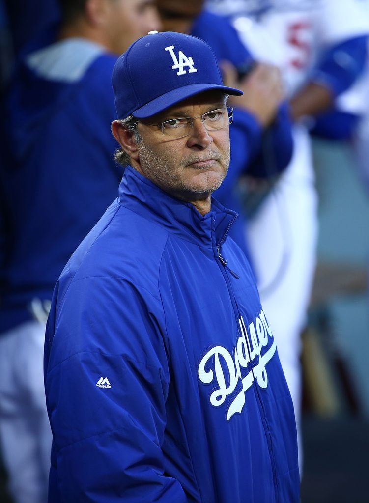 Dan Mattingly of the Los Angeles Dodgers looks on in the dugout