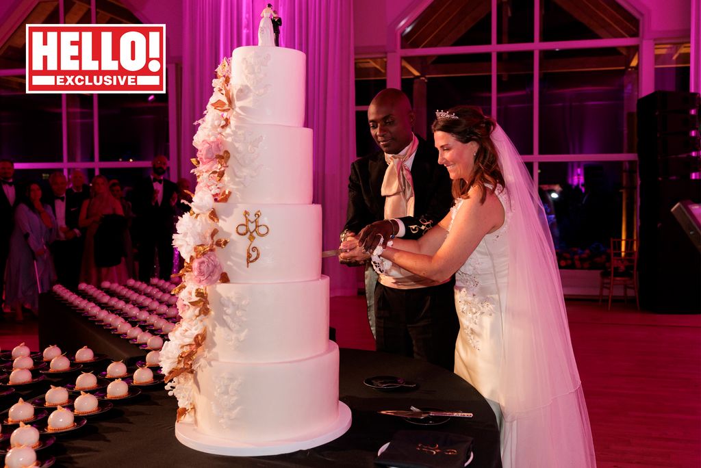 The couple with their five-tier carrot cake