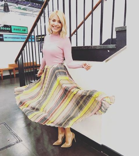 holly willoughby striped skirt instagram