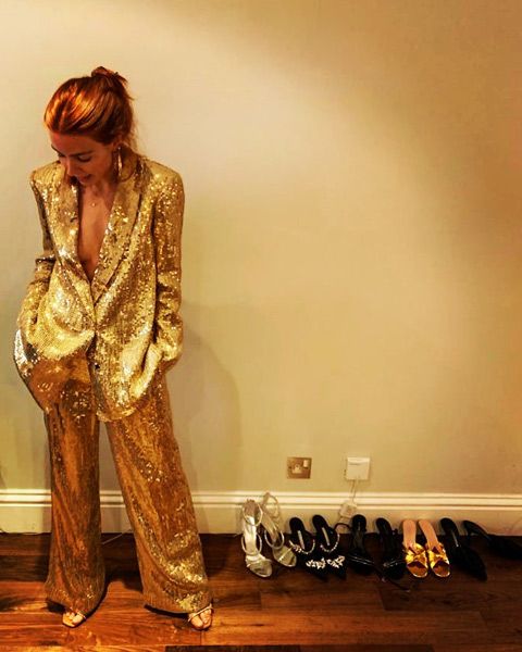 stacey dooley gold suit