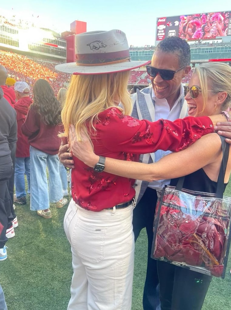 Photo shared by Amy Robach on Instagram October 2024 of her and T.J. enjoying a game in Fayetteville, Arkansas between the Arkansas Razorbacks and the Georgia Bulldogs