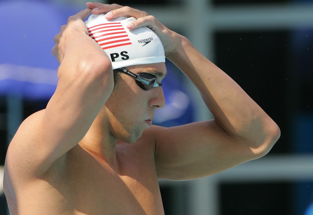 he United States of America s Michael Phelps before his heat 
