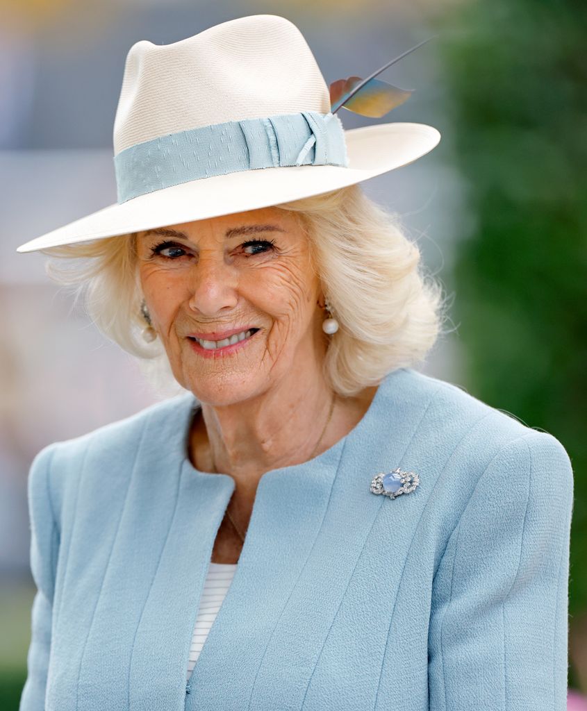 Queen Camilla attends QIPCO British Champions Day at Ascot Racecourse on October 18, 2025 in Ascot, England. 