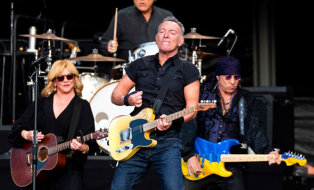 Bruce Springsteen and Patti Scialfa and Steven Van Zandt of the E Street Band perform at BST Hyde Park Festival 