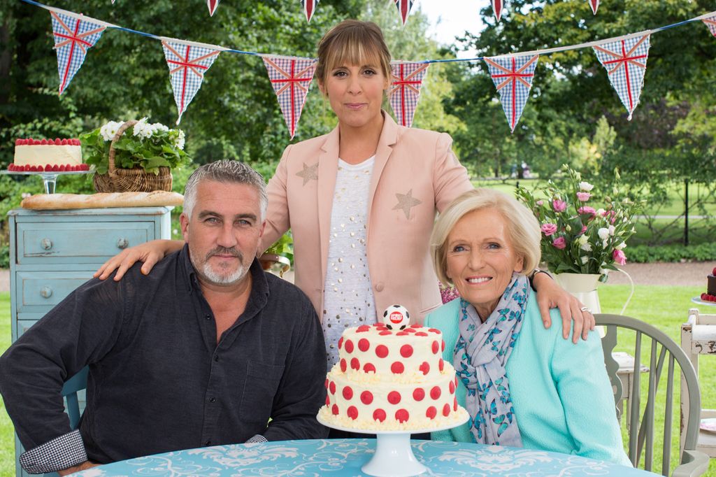 Mary Berry and Paul Hollywood with presenter Mel Giedroyc 