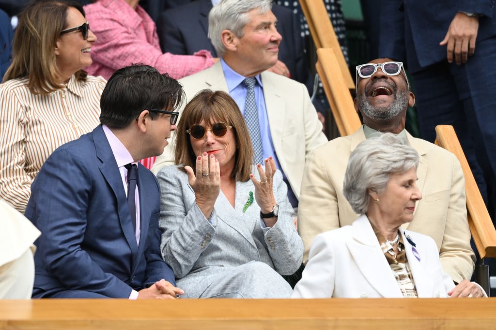 Michael McIntyre, Lisa Makin, Michael Middleton, Sir Lenny Henry and Birgitte, Duchess of Gloucester attend day eight of the Wimbledon Tennis Championships at the All England Lawn Tennis and Croquet Club