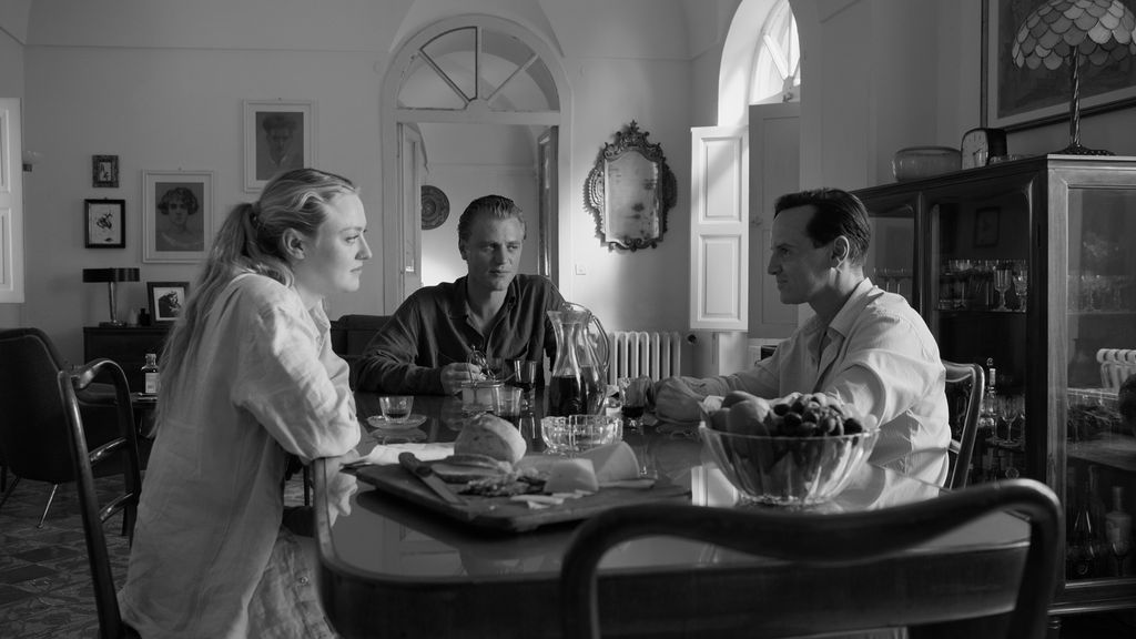 Dakota Fanning as Marge Sherwood, Johnny Flynn as Dickie Greenleaf and Andrew Scott as Tom Ripley in Ripley