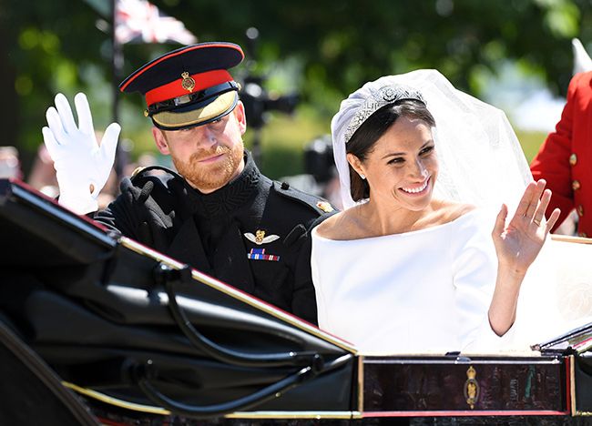 Prince Harry and Meghan Markle in wedding carriage