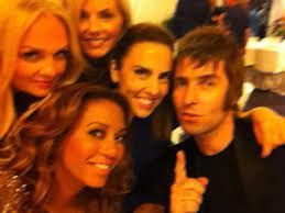 Liam Gallagher, Mel B, Melanie C, Emma Bunton and Geri Halliwell posed together at the 2012 London Olympics closing ceremony