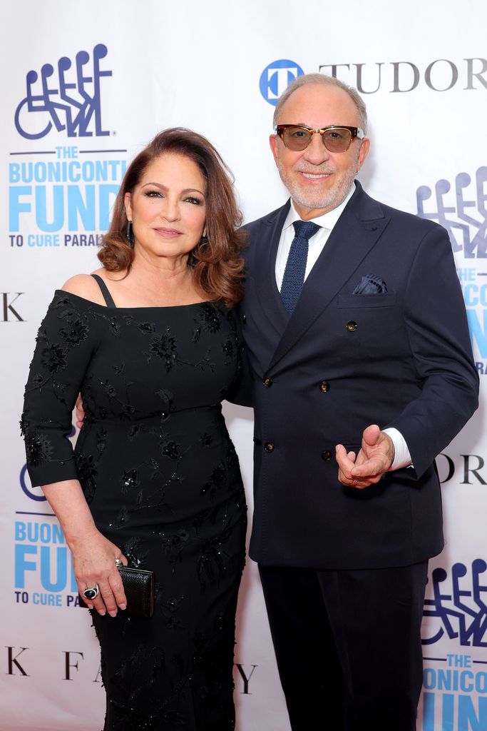 Gloria Estefan and Emilio Estefan attend the 38th Annual Great Sports Legends Dinner at The New York Marriott Marquis on October 16, 2023 in New York City.