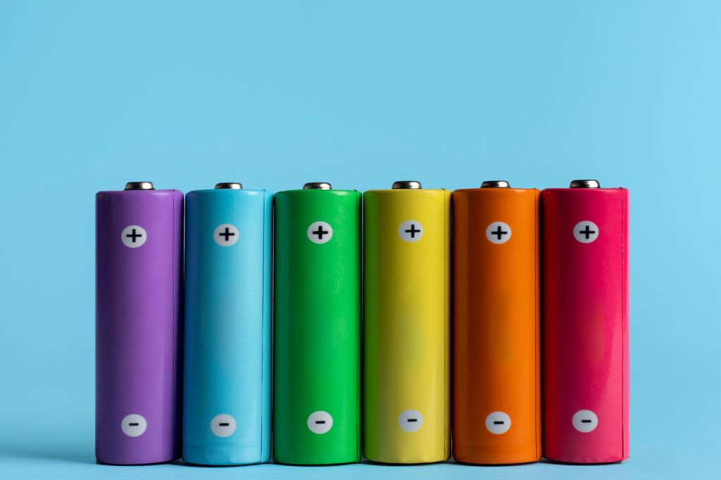 Batteries colorées sur fond bleu