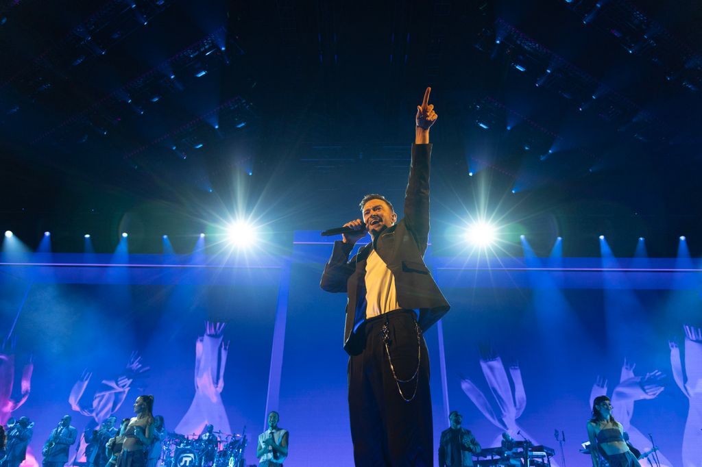 Justin Timberlake performs onstage during his "The Forget Tomorrow" world tour 