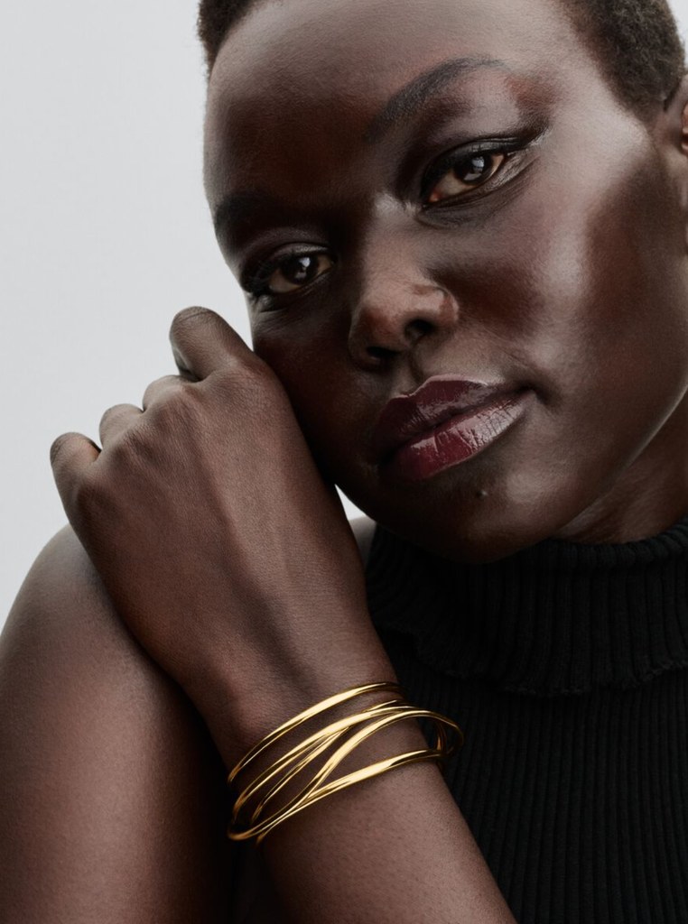 Organically Shaped Wired Open Bangle 14k gold plating