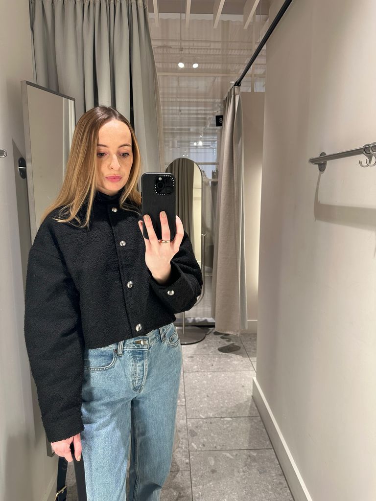 I styled the H&M with straight-leg jeans