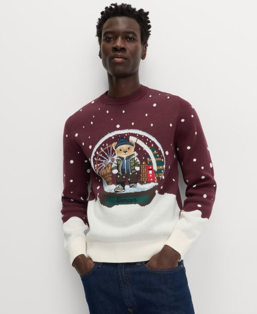 M&S Pure Cotton Spencer Bear™ Snow Globe Christmas Jumper