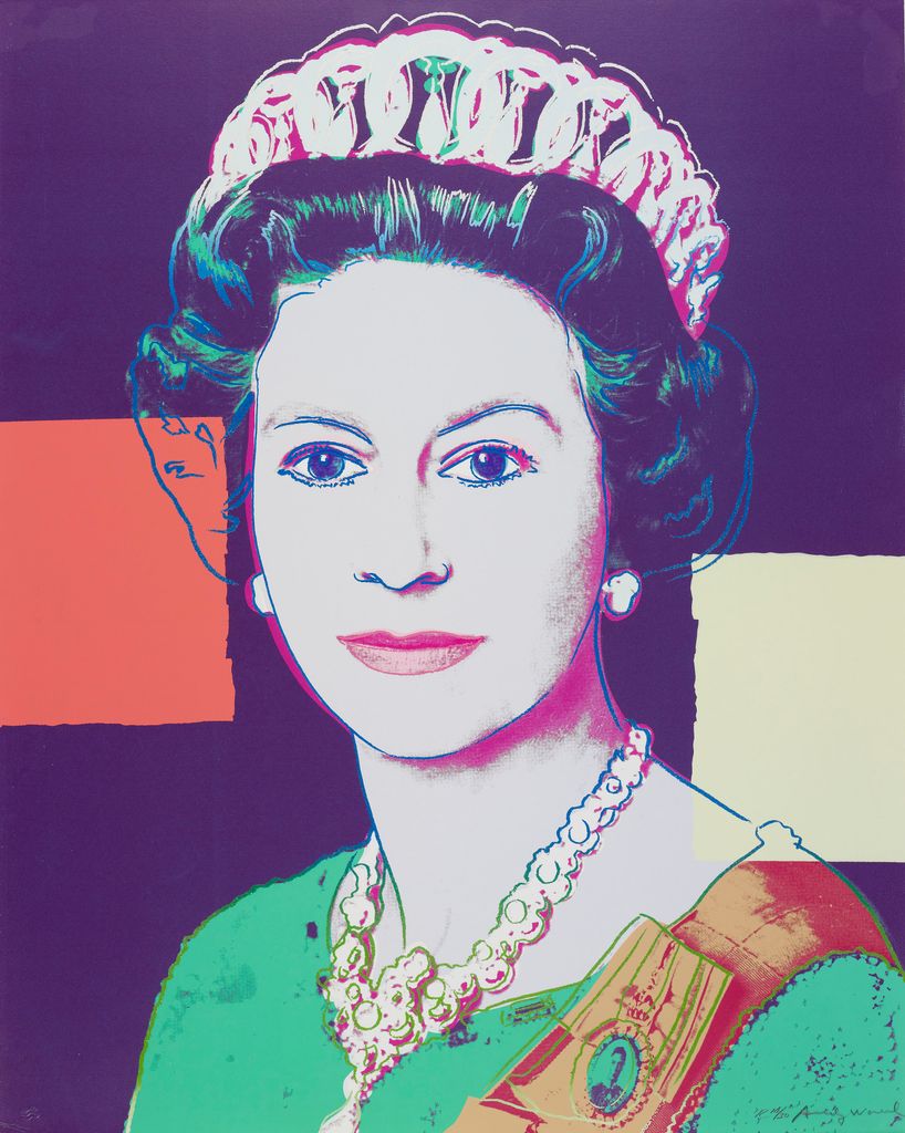 Andy Warhol’s screenprint of Queen Elizabeth II, based on a photograph taken in 1975 by Peter Grugeon for the official Silver Jubilee portraits