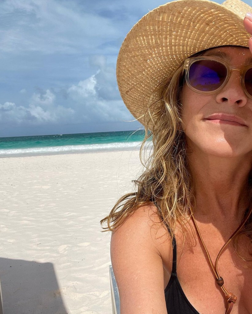 Photo shared by Jennifer Aniston on Instagram in 2022 of her at the beach
