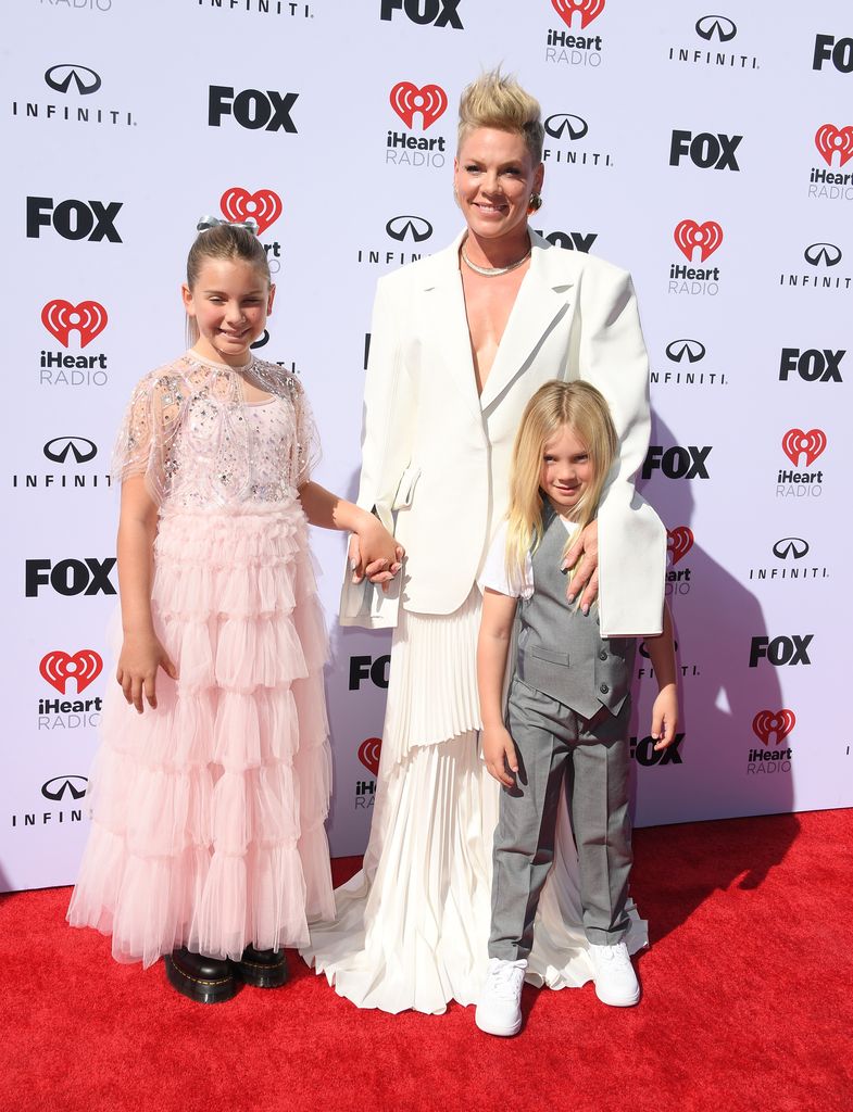 Willow Sage Hart, P!NK, Jameson Hart arrives at the 2023 iHeartRadio Music Awards at Dolby Theatre on March 27, 2023 in Hollywood, California