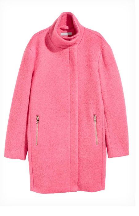 hm pink funnel neck coat